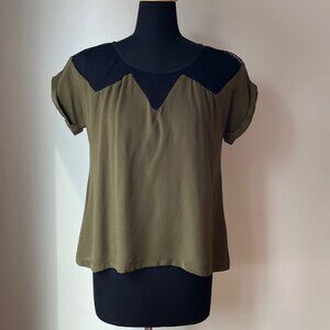 Myne Short Sleeve Silk Top with Mesh Details